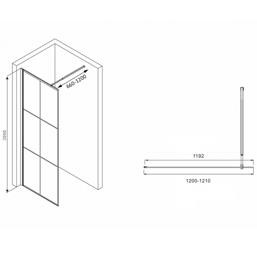 Душевая перегородка Abber Immer Offen AG62120B8 120х200 (черный)