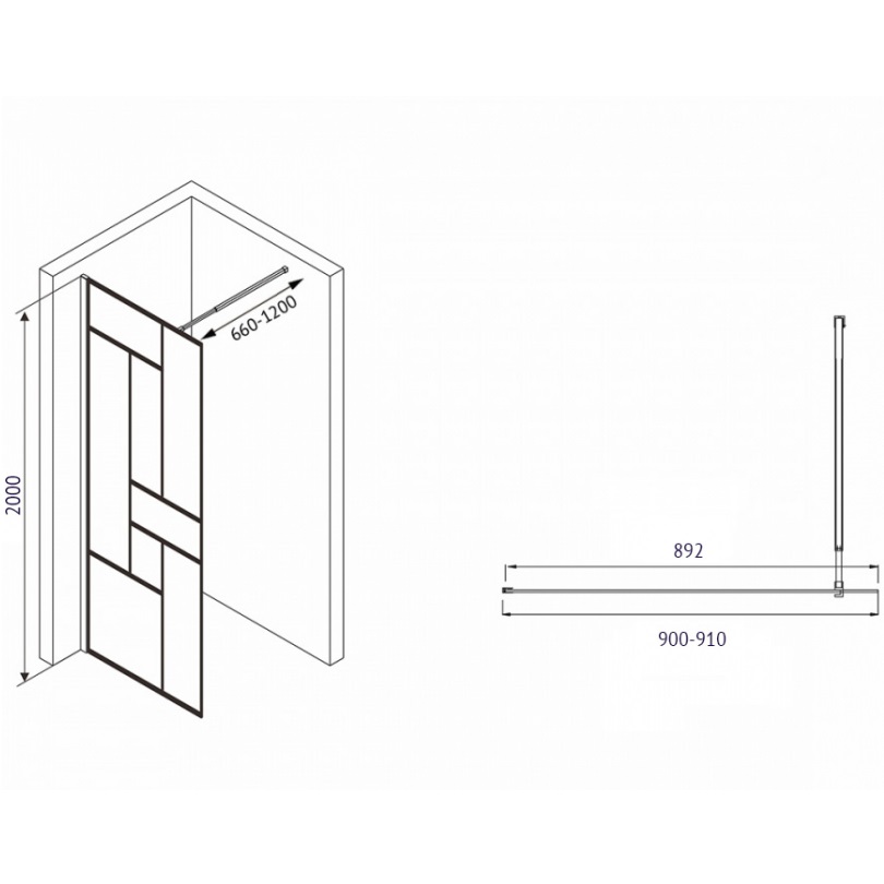 Душевая перегородка Abber Immer Offen AG63090B 90х200 (черный)