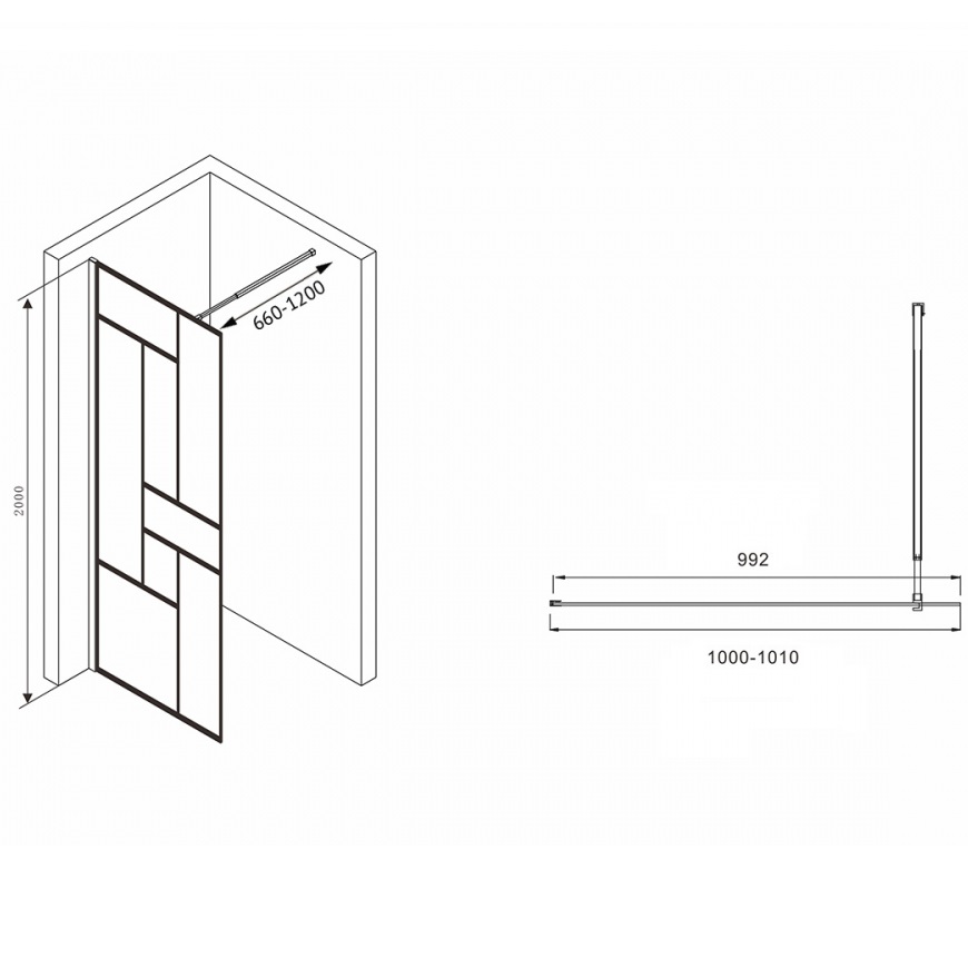 Душевая перегородка Abber Immer Offen AG63100B 100х200 (черный)