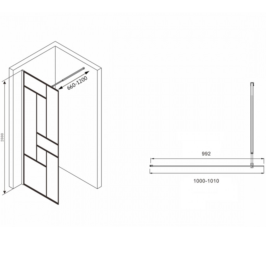 Душевая перегородка Abber Immer Offen AG63100B8 100х200 (черный)