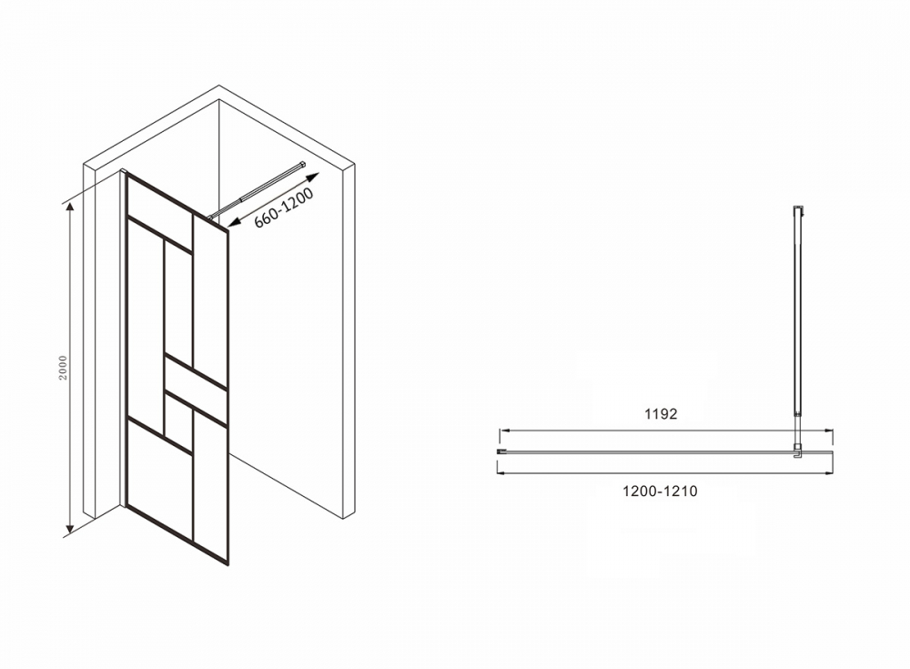 Душевая перегородка Abber Immer Offen AG63120B 120х200 (черный)