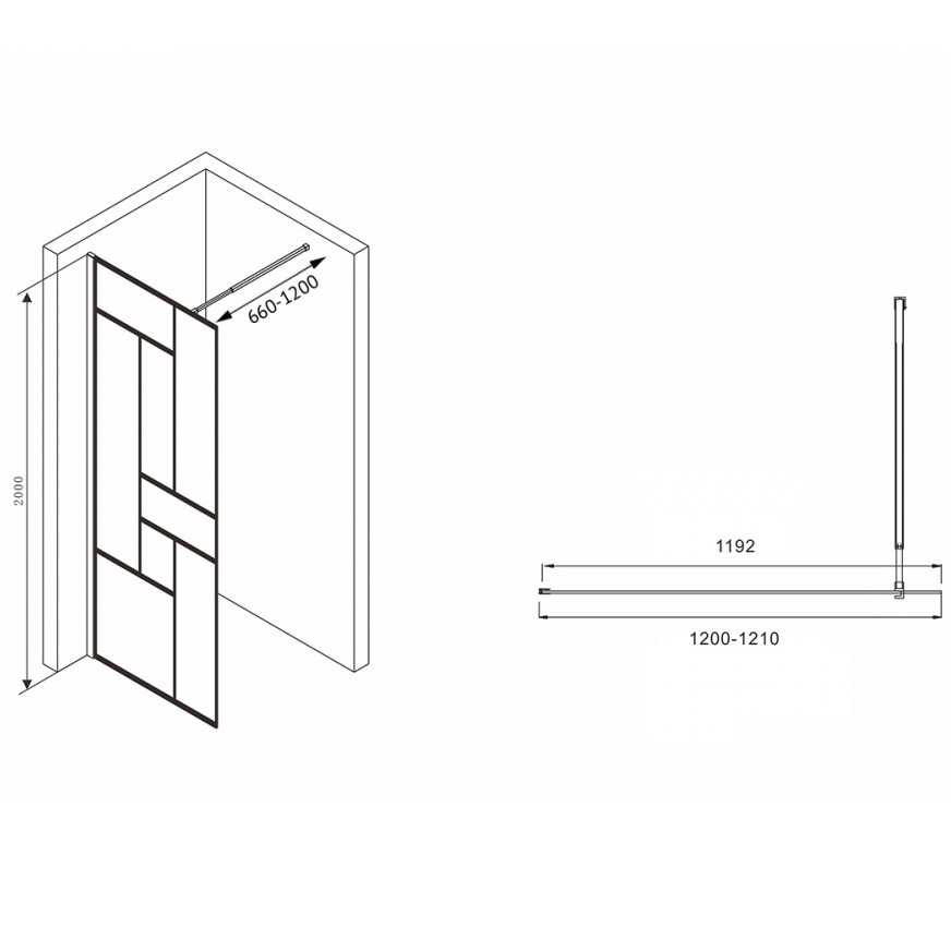 Душевая перегородка Abber Immer Offen AG63120B8 120х200 (черный)