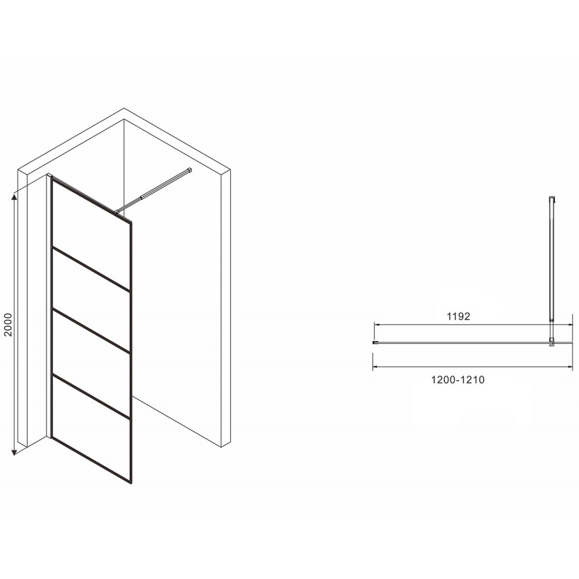 Душевая перегородка Abber Immer Offen AG65120B 120х200 (черный)