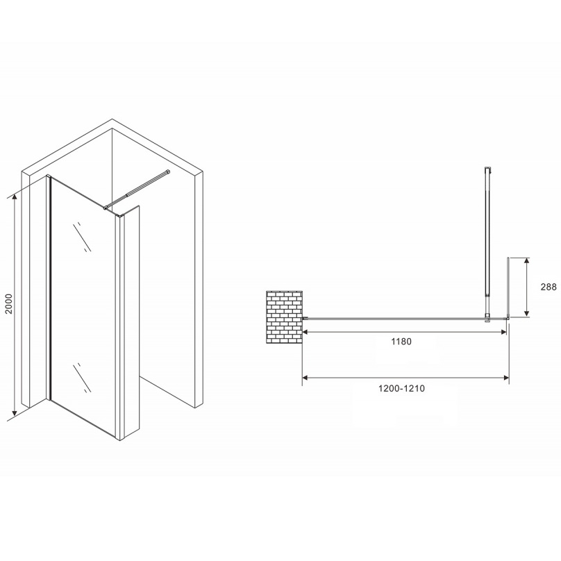 Душевая перегородка Abber Immer Offen AG66120B 120х200 (черный)