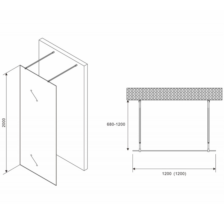 Душевая перегородка Abber Immer Offen AG68120B8 120х200 (черный)