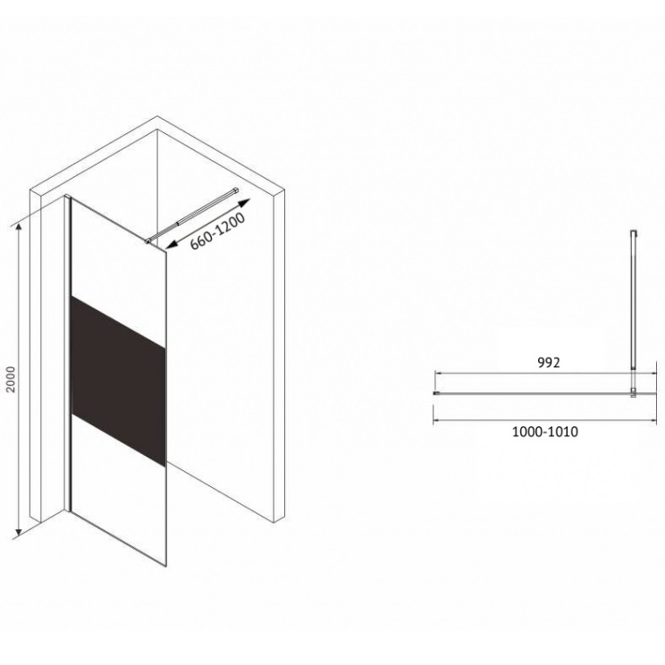 Душевая перегородка Abber Immer Offen AG69100BT 100х200 (черный)