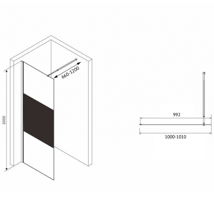 Душевая перегородка Abber Immer Offen AG69120BT 120х200 (черный)