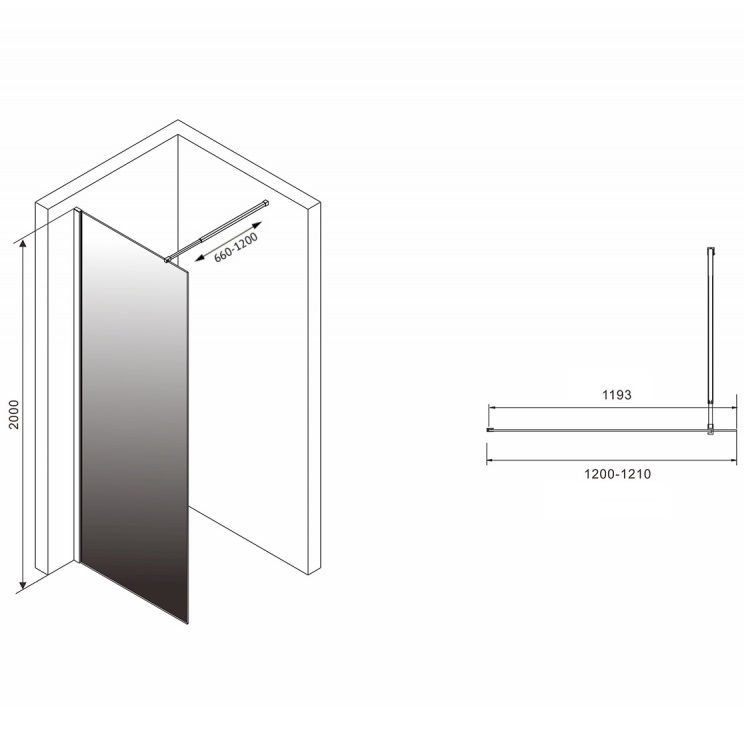Душевая перегородка Abber Immer Offen AG69121BD 120х200 (черный)