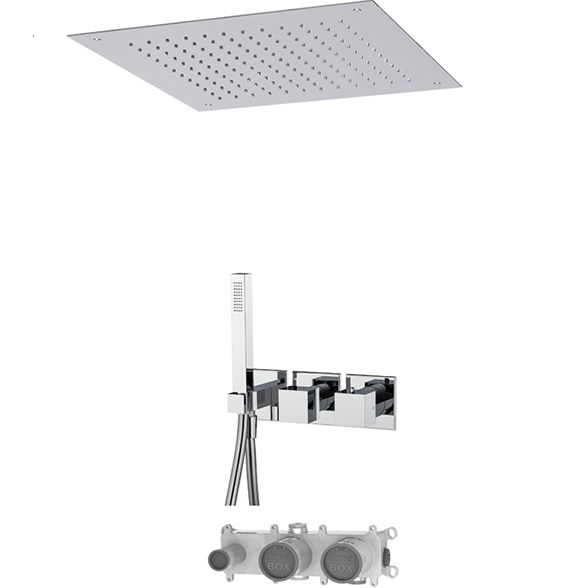 Душевая система потолочная встраиваемая 50х50см Fima Carlo Frattini Wellness Sistemi doccia F3989WX9Q50CR (хром), с термостатом, 2 источника