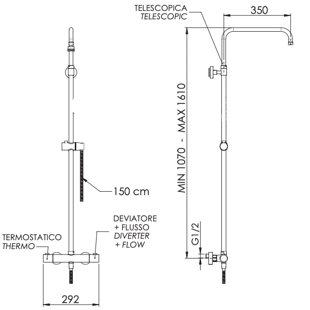 Душевая система Remer Elegance EQ32ASSDRL (медь), с термостатом