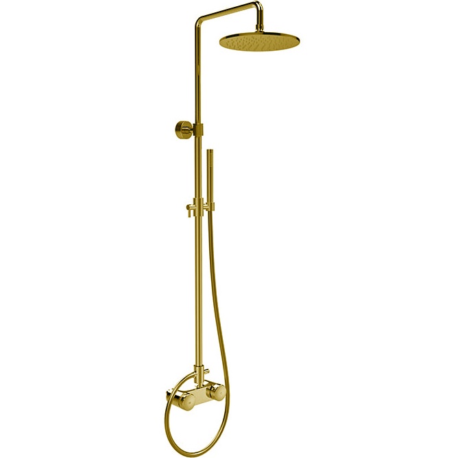 Душевая стойка с верхним душем 25x25 Fima Carlo Frattini Wellness Colonne doccia F5605/2HOR (золотой), с термостатом, без излива