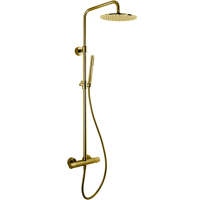 Душевая стойка с верхним душем 25x25 Fima Carlo Frattini Wellness F4285T/R256XOR (золотой), с термостатом, без излива