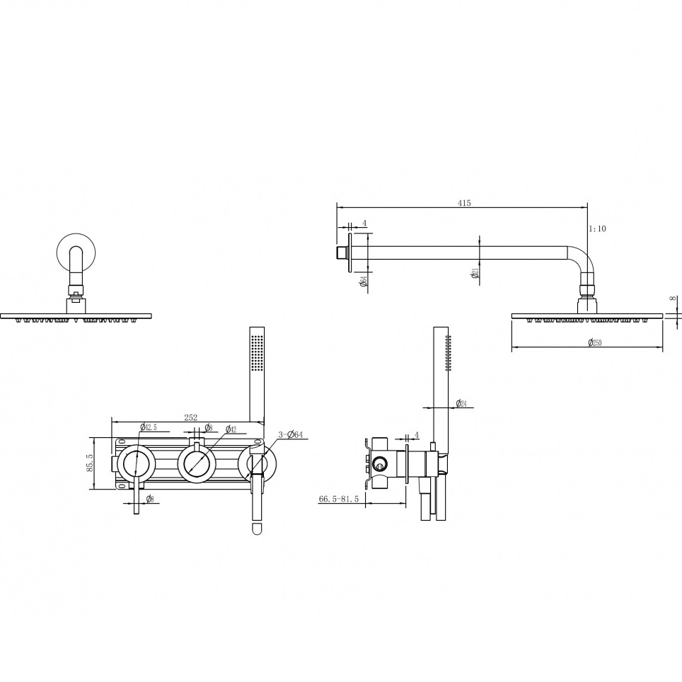 Душевая система скрытого монтажа 25x25 Abber Wasser Kreis 316 AF8118BGG (оружейная сталь брашированная), без излива