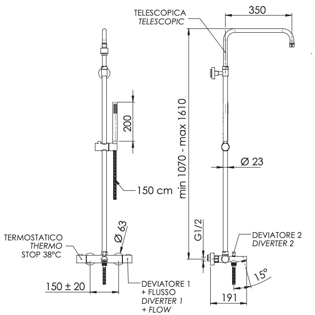 Душевая система термостатическая Remer Elegance EQ34A7MMSSOF (хром), с изливом
