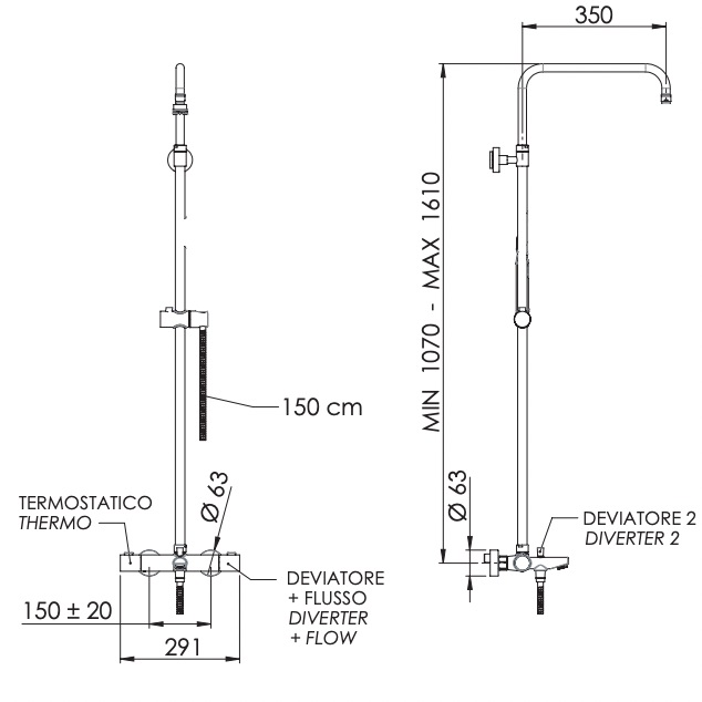 Душевая система термостатическая Remer Elegance EQ34ASSDVO(латунь состаренная), с изливом