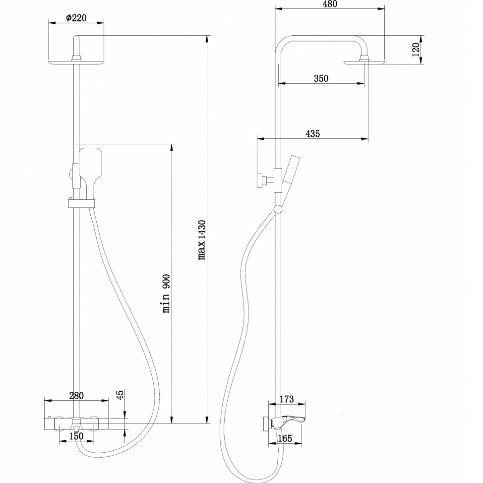 Душевая стойка Abber Daheim AF8516SPL (сатин), с термостатом, с изливом