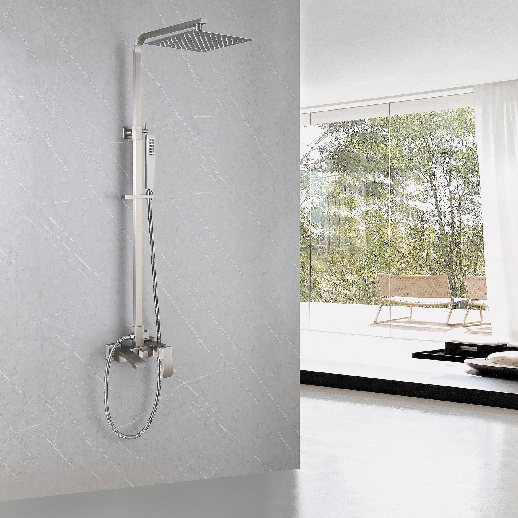 Душевая стойка Abber Wasserfall AF8616SPL (сатин), с изливом