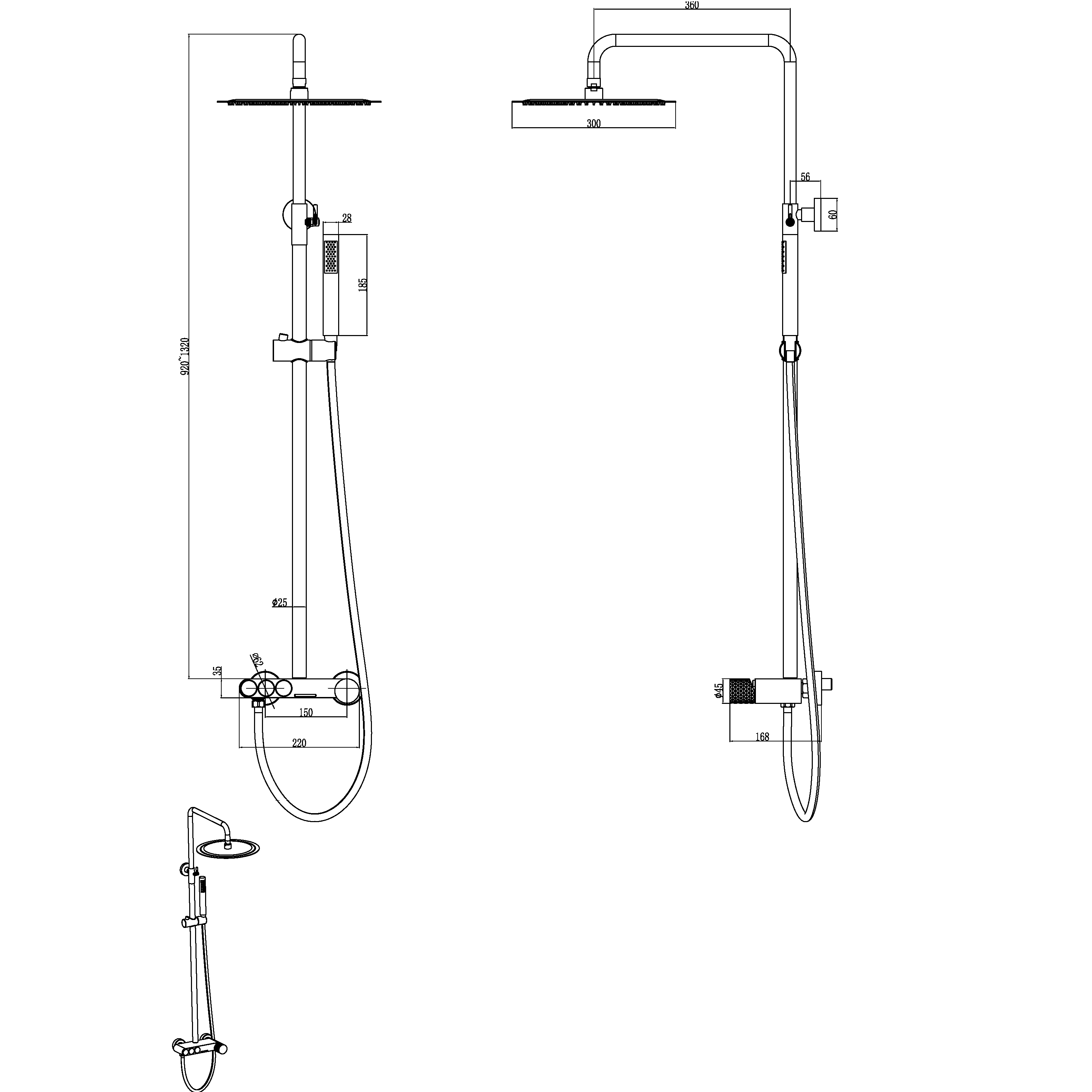 Душевая стойка Boheme Stick Spirale 128-SGM.4 30x30 см (оружейный металл глянцевый), с изливом