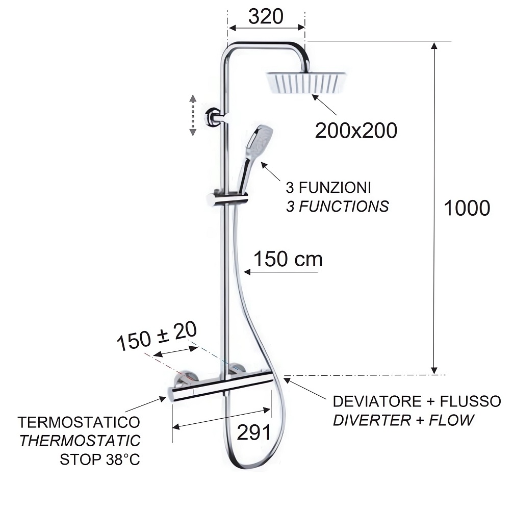 Душевая стойка Remer Elegance EQ32X8CPUFD20 (хром), верхний душ 20 см