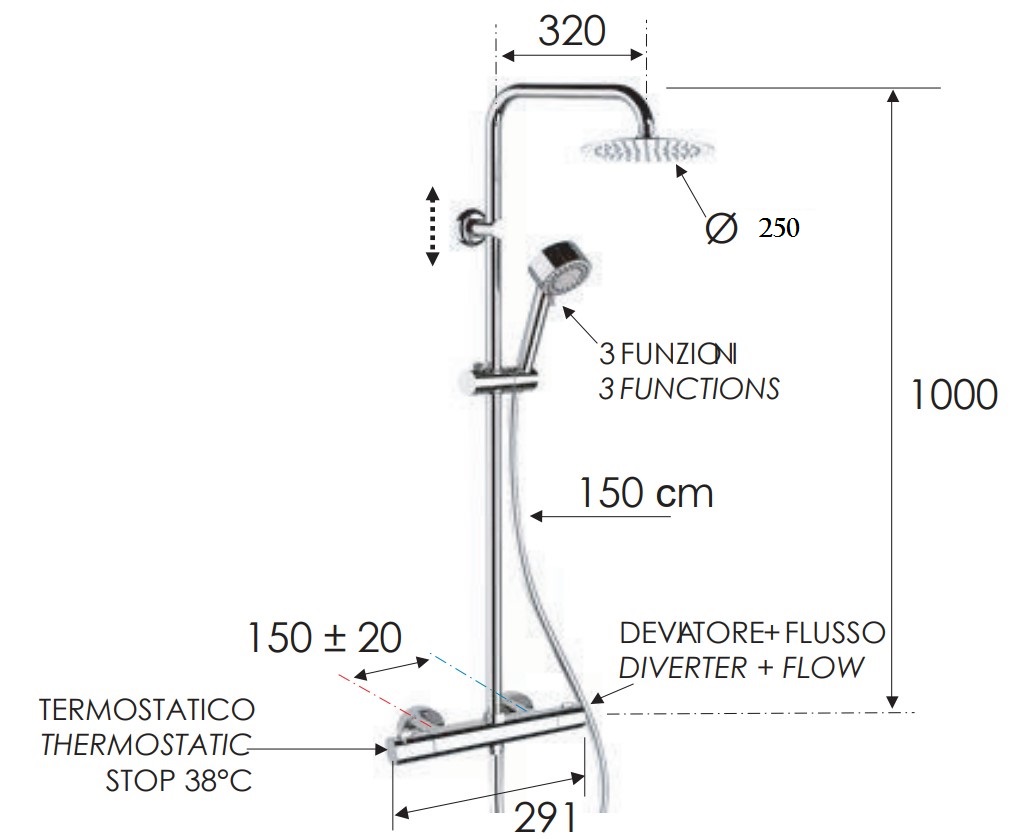 Душевая стойка Remer Elegance EQ32XUFM25 (хром), верхний душ 25 см