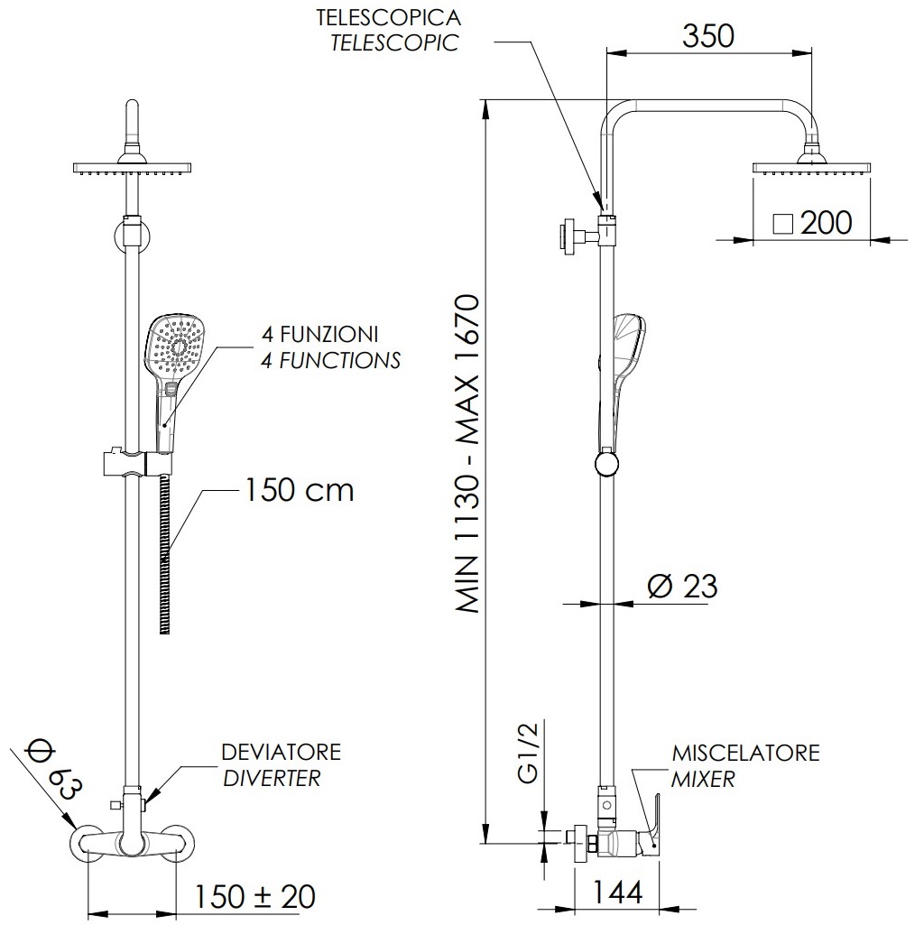Душевая стойка Remer Energy EY37ASD20 (хром), без излива