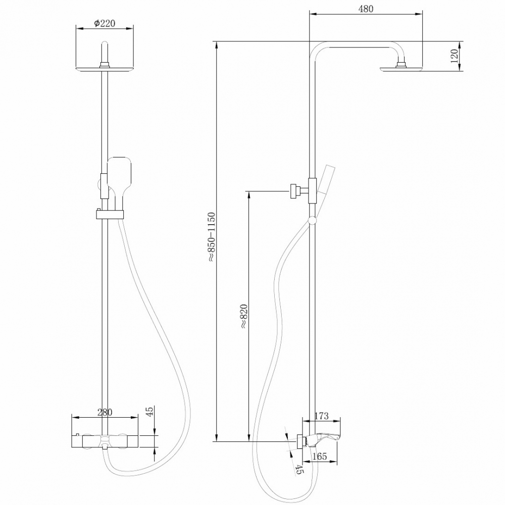 Душевая стойка с термостатом Abber Thermostat AF8516NG (никель), с изливом