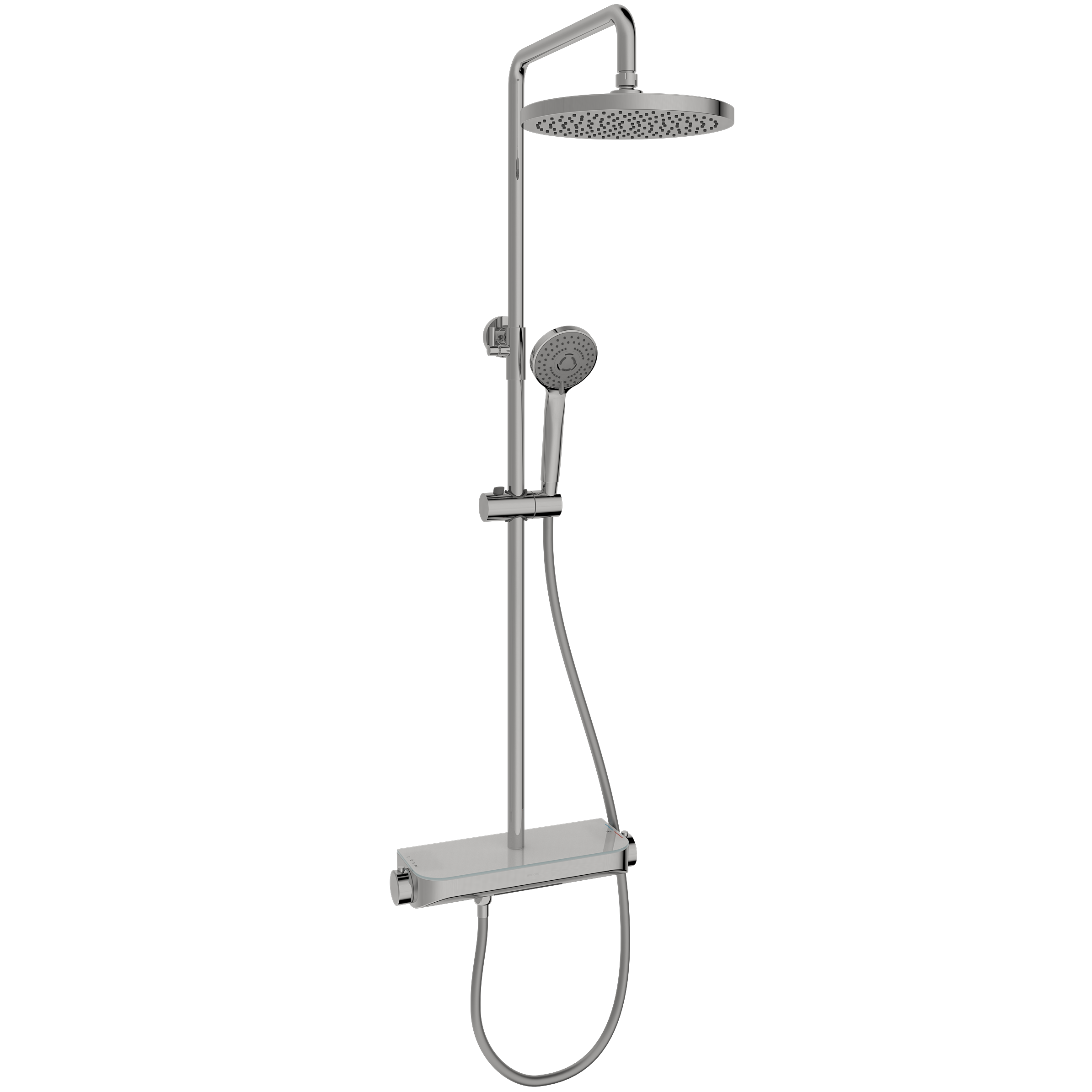 Душевая стойка с термостатом Sancos Teo (Тео) SC11002CH (хром), с изливом, с полкой