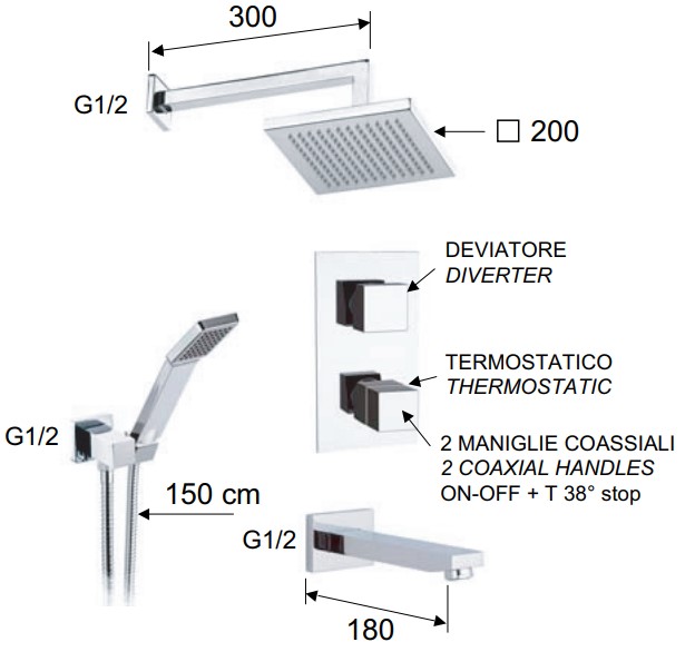 Душевой гарнитур Remer Qubika Thermo QT937S03 (хром)