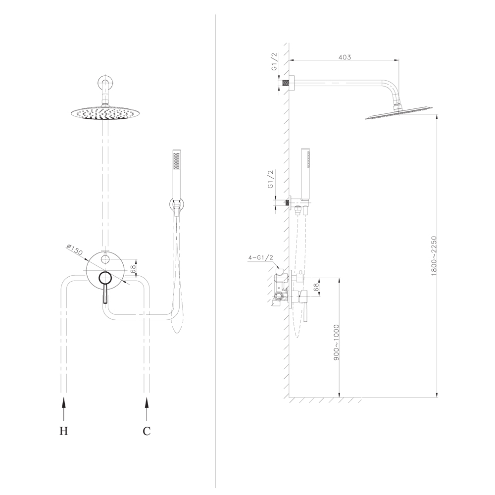Душевой комплект Raiber Graceful RPB-005 (черный матовый), встраиваемый