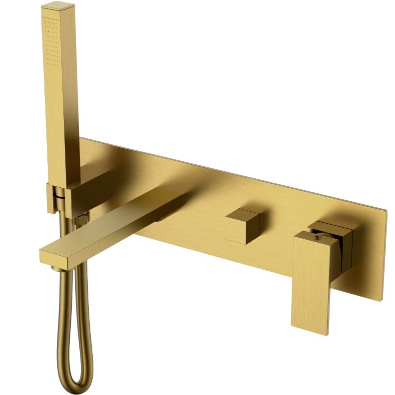 Смеситель для ванны и душа скрытого монтажа Boheme Qubic 474-2-BR (бронза), с изливом