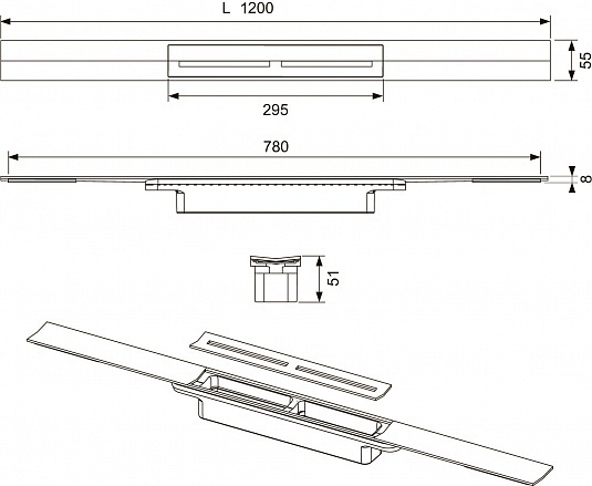Душевой лоток TECE Drainprofile 671201 (PVD чёрный сатинированный хром), 120 см