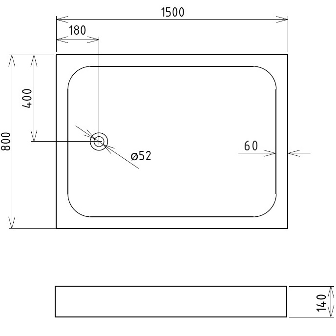 Душевой поддон Gemy ST13C 150x80x14 (белый), прямоугольный