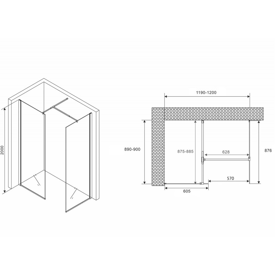 Душевой уголок Abber Immer Offen AG67129B 120х90х200 (черный матовый)