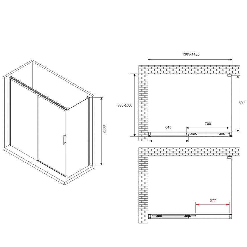 Душевой уголок Abber Komfort AG93140B-S102B 140х100х200 (черный матовый), с доводчиками