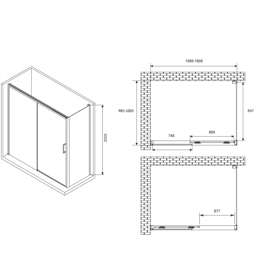 Душевой уголок Abber Komfort AG93160B-S102B 160x100x200 (черный матовый), с доводчиками