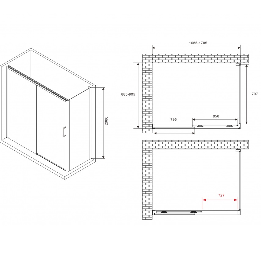 Душевой уголок Abber Komfort AG93170B-S92B 170х90х200 (черный матовый), с доводчиками