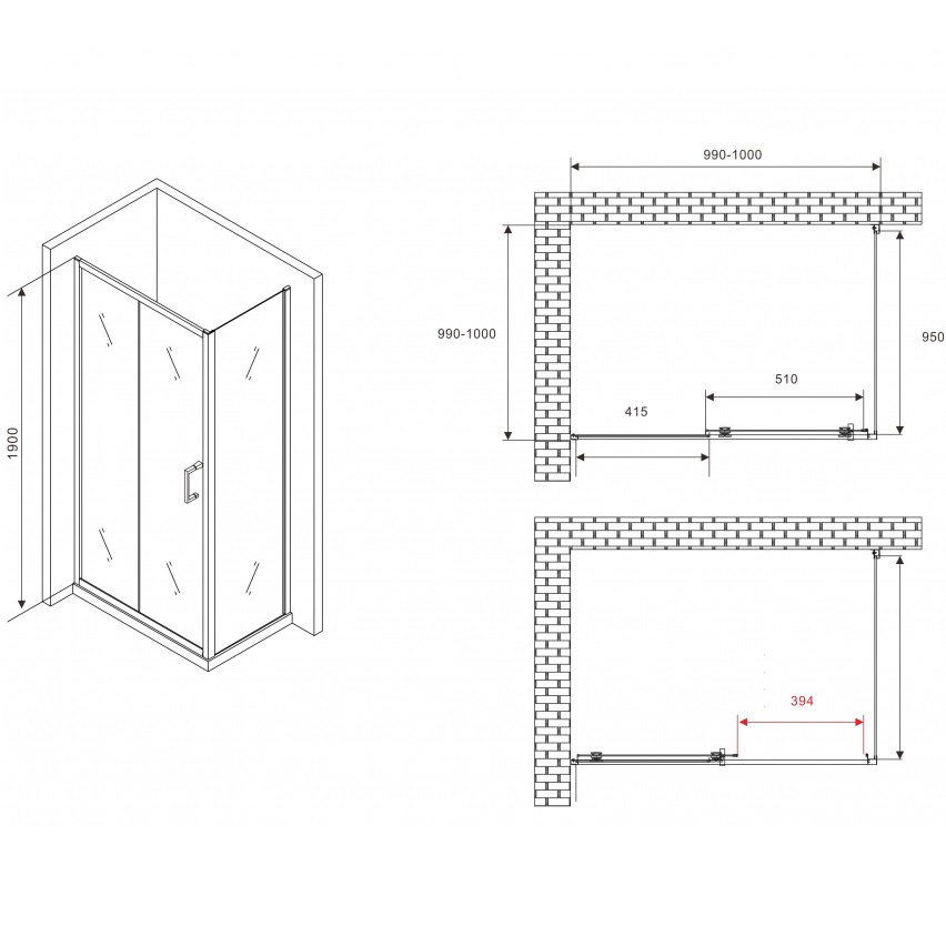 Душевой уголок Abber Schwarzer Diamant AG30100B5-S100B5 100x100x190 (черный матовый)