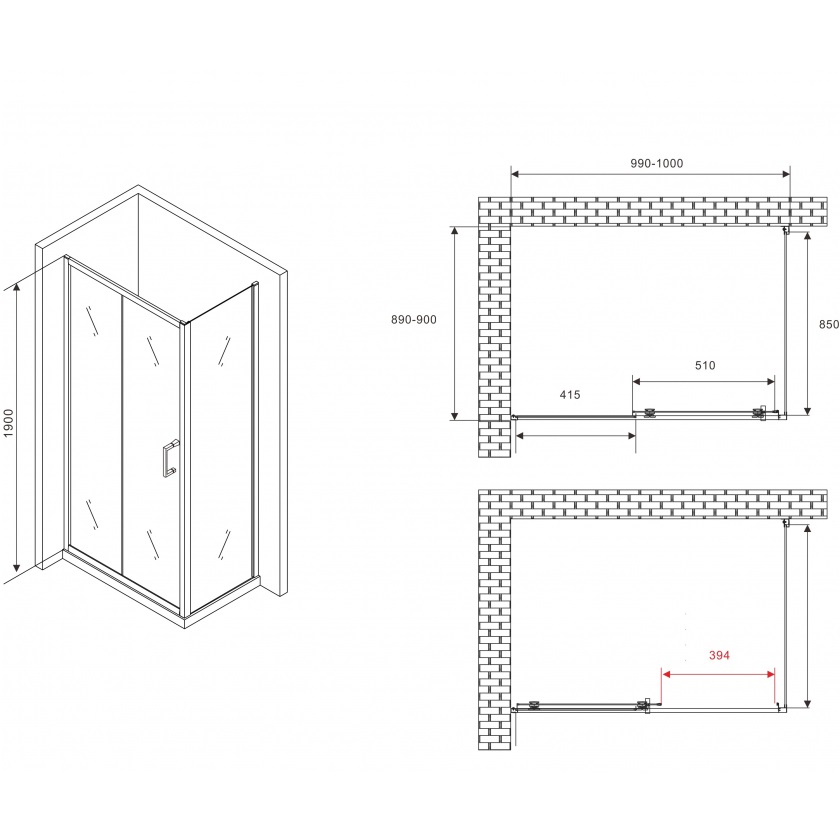Душевой уголок Abber Schwarzer Diamant AG30100B5-S90B5 100x90x190 (черный матовый)