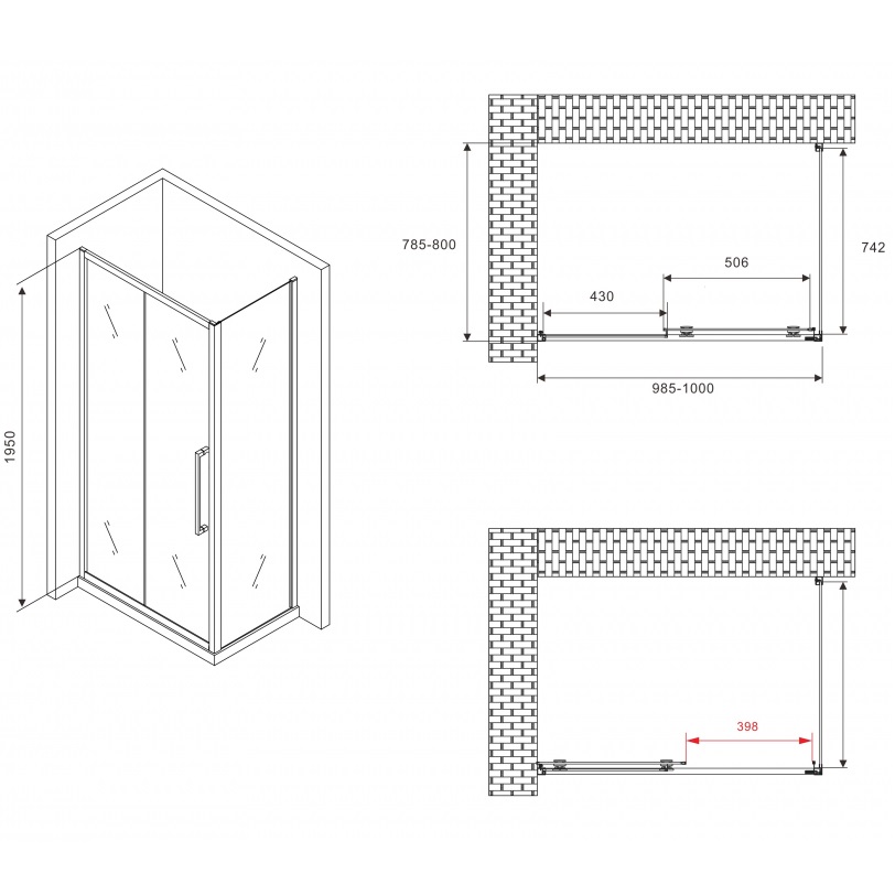 Душевой уголок Abber Schwarzer Diamant AG30100BH-S80B 100x80x195 (черный матовый)