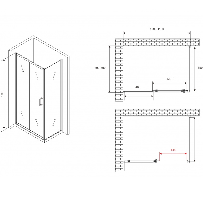 Душевой уголок Abber Schwarzer Diamant AG30110B5-S70B5 110x70x190 (черный матовый)