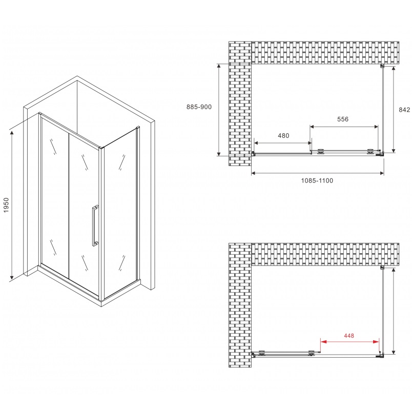 Душевой уголок Abber Schwarzer Diamant AG30110BH-S90B 110x90x195 (черный матовый)