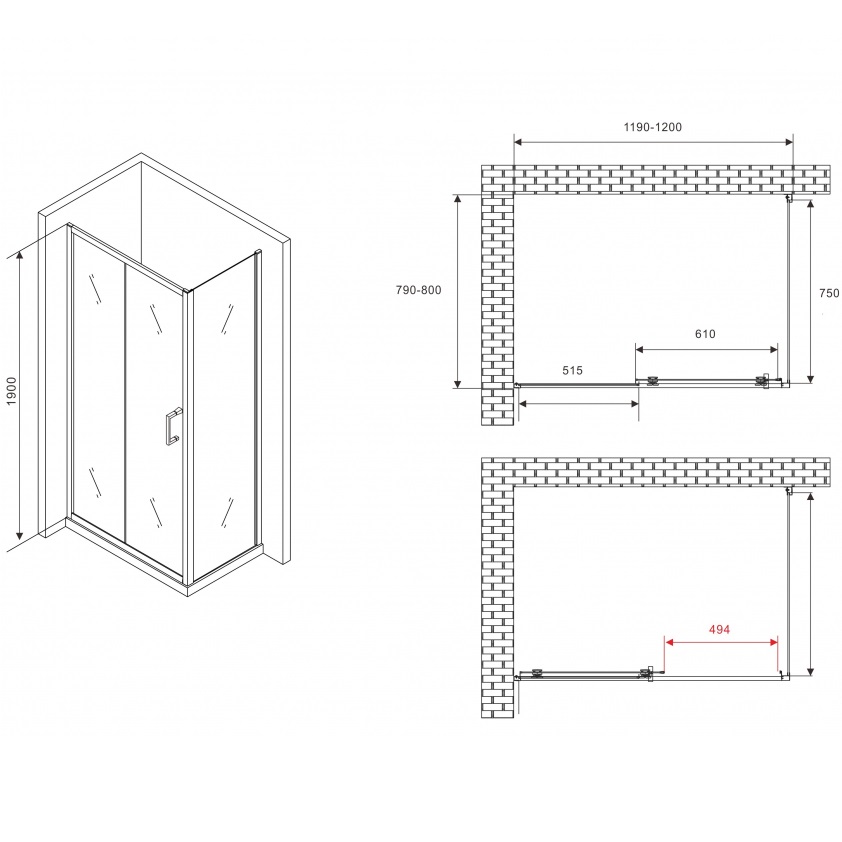 Душевой уголок Abber Schwarzer Diamant AG30120B5-S80B5 120x80x190 (черный матовый)