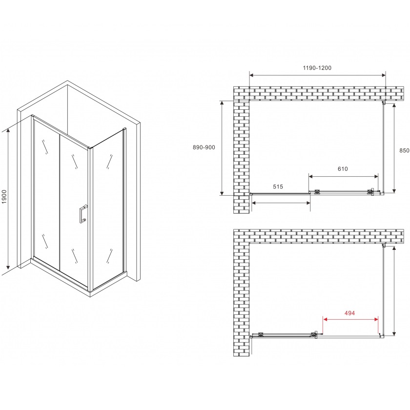 Душевой уголок Abber Schwarzer Diamant AG30120B5-S90B5 120x90x190 (черный матовый)