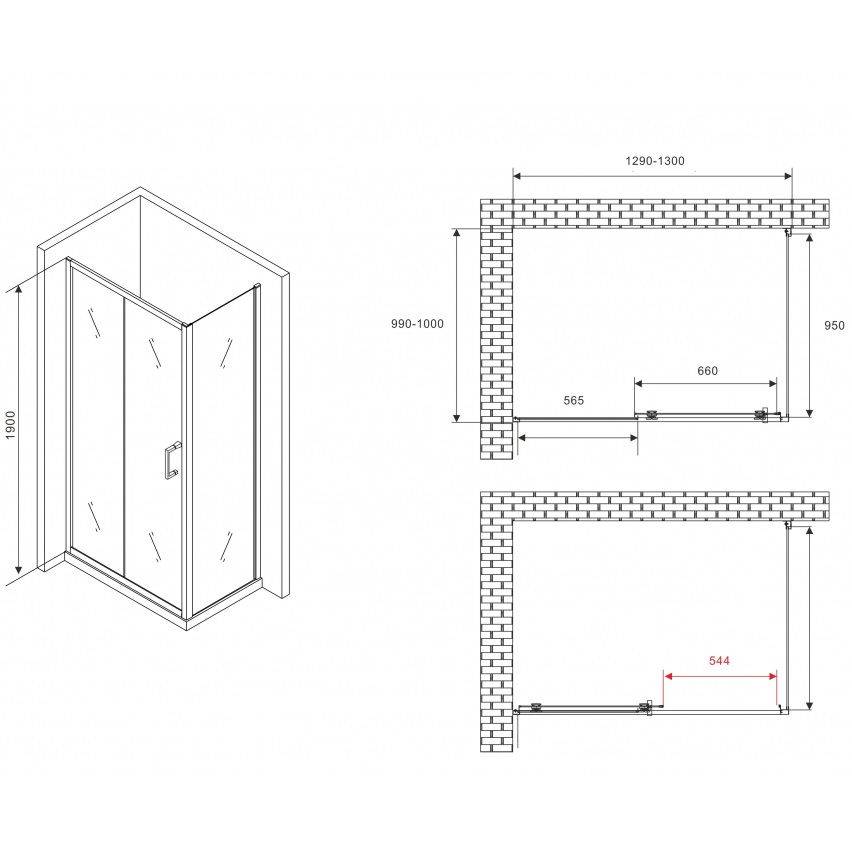 Душевой уголок Abber Schwarzer Diamant AG301305-S1005 130x100x190 (хром)
