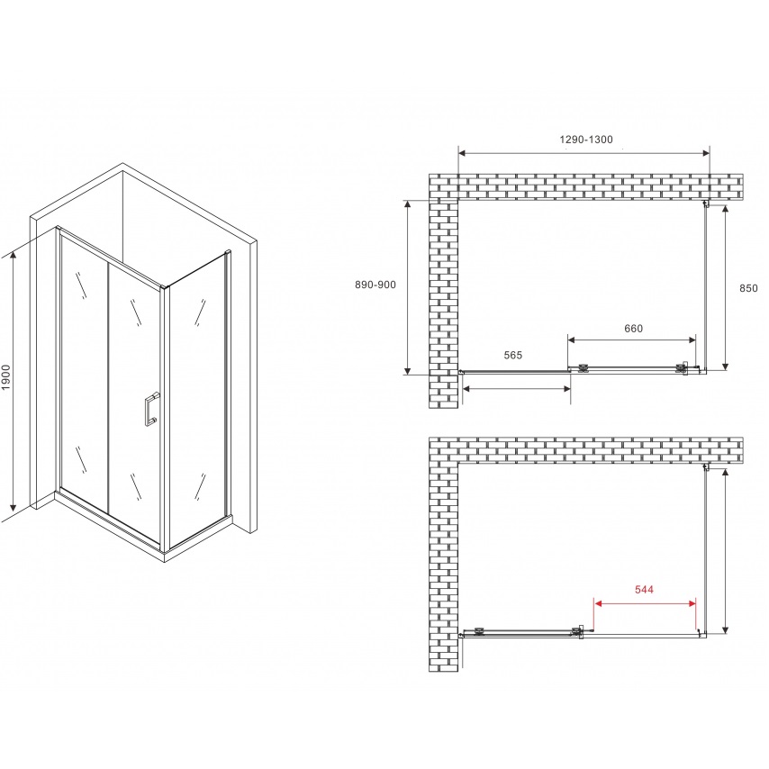 Душевой уголок Abber Schwarzer Diamant AG301305-S905 130x90x190 (хром)