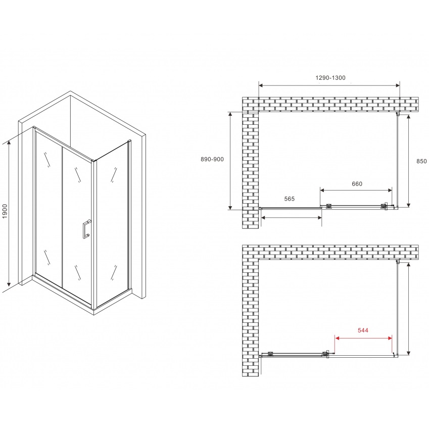 Душевой уголок Abber Schwarzer Diamant AG30130B5-S90B5 130x90x190 (черный матовый)