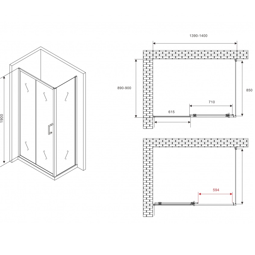 Душевой уголок Abber Schwarzer Diamant AG301405-S905 140x90x190 (хром)