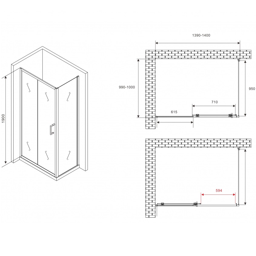 Душевой уголок Abber Schwarzer Diamant AG30140B5-S100B5 140x100x190 (черный матовый)