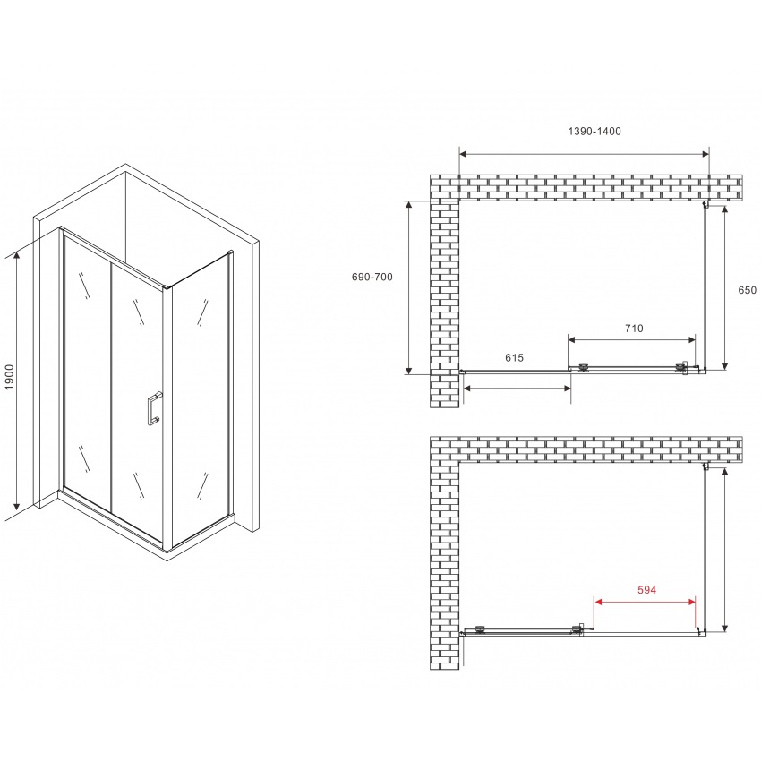 Душевой уголок Abber Schwarzer Diamant AG30140B5-S70B5 140x70x190 (черный матовый)