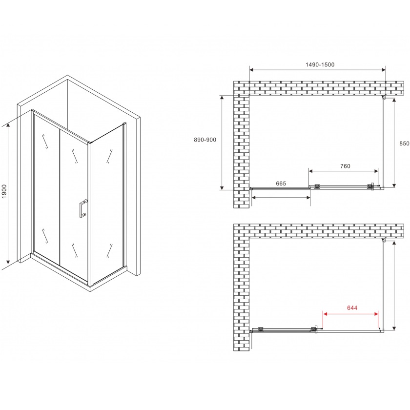 Душевой уголок Abber Schwarzer Diamant AG301505-S905 150x90x190 (хром)